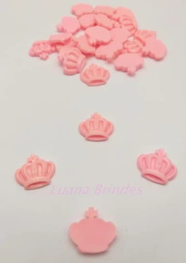 Aplique Coroa Rosa em Acrílico - pct c/12 unidade
