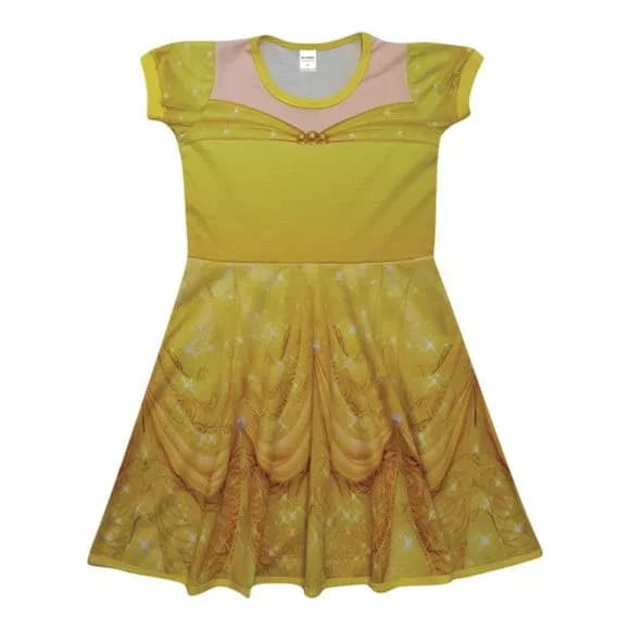Vestido Infantil Fantasia Princesa do Baile Amarelo Dourado com Brilho