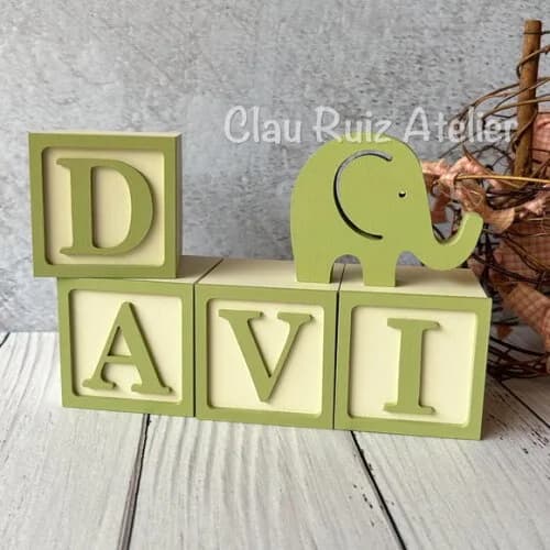 Elefante + Cubos 6x6cm Ts - Decoração Bebê