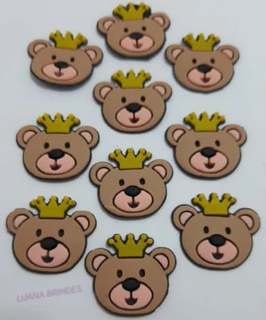 Aplique Urso com Coroa de borracha -pct c/8 unidades