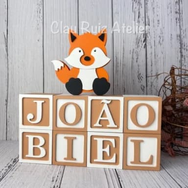 Raposa + Cubos 6x6cm Ts Decoração Bebê - Bosque Encantado