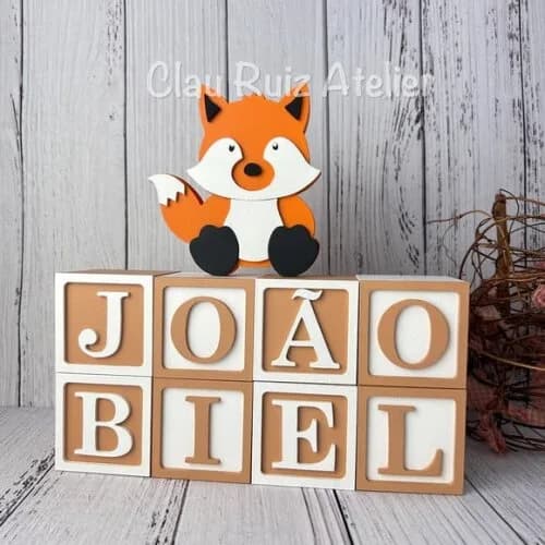 Raposa + Cubos 6x6cm Ts Decoração Bebê - Bosque Encantado