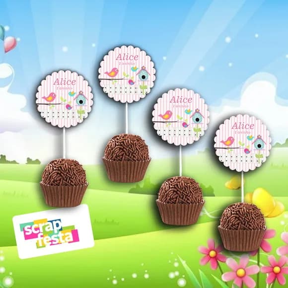 Topper Redondo 3,8cm para Docinho Festa Jardim Encantado