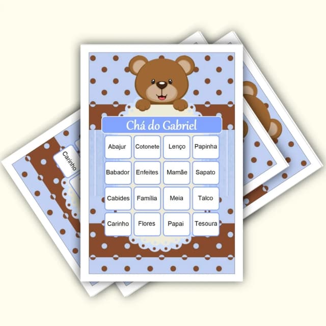 Bingo Chá de Bebê Menino Pdf Para Imprimir