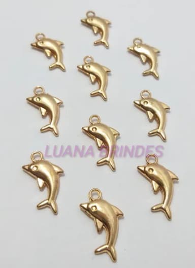 Pingente Golfinho de Metal Dourado- pct com 10 unidades