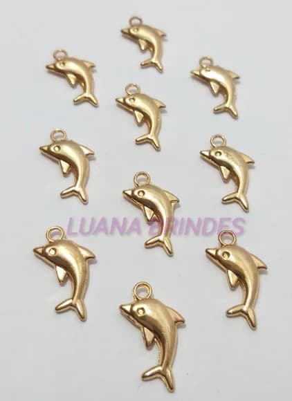 Pingente Golfinho de Metal Dourado- pct com 10 unidades