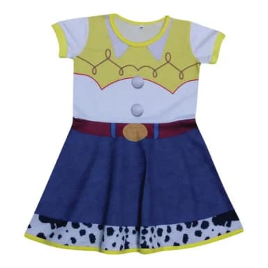 Vestido Infantil Fantasia Cowgirl Faroeste com Cinto e Estampa Vaquinha