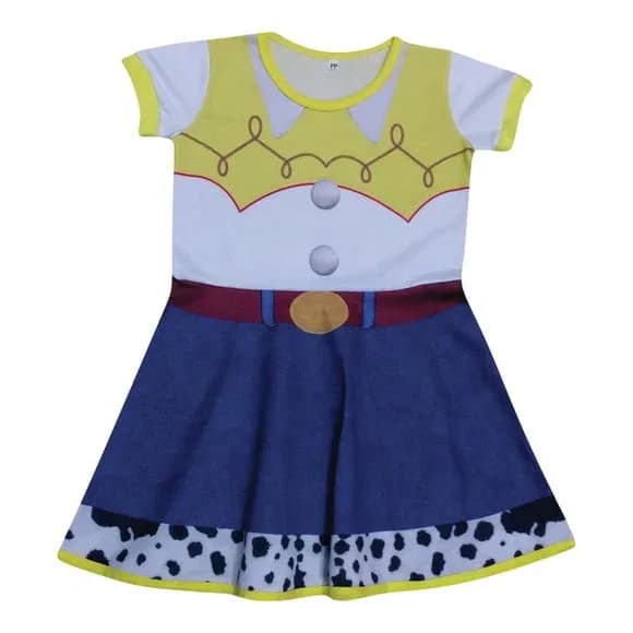 Vestido Infantil Fantasia Cowgirl Faroeste com Cinto e Estampa Vaquinha