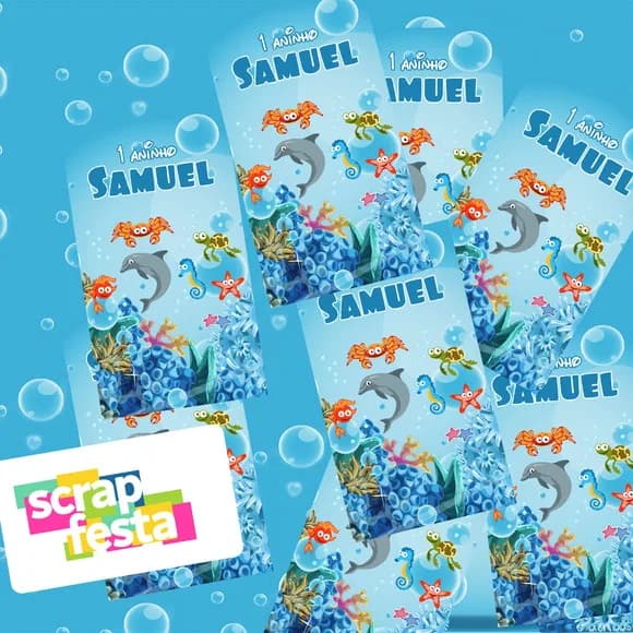 Adesivo Personalizado Retangular 4x7 Fundo do Mar