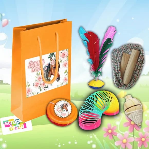 Kit Sacola Personalizada com Brinquedos Cavalo Aquarela