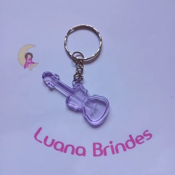 Chaveiro Guitarra Lilás de Acrilico 5cm Pct 9 Unidades