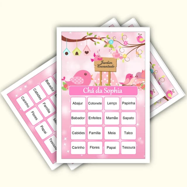 Bingo Chá de Bebê Menina Pdf Para Imprimir