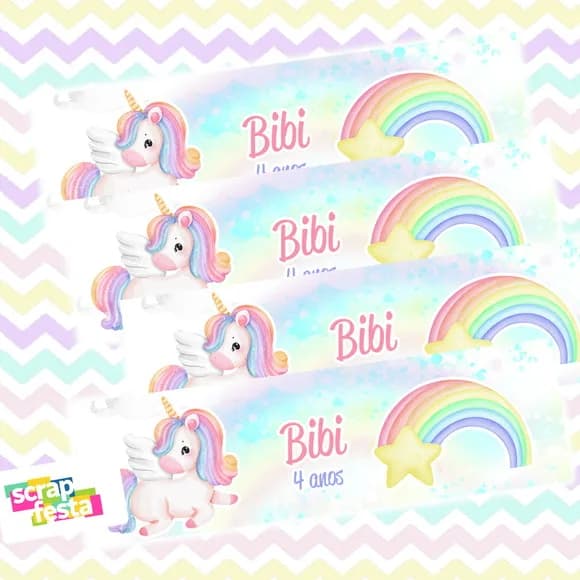 Adesivo Personalizado Retangular 7x2 Unicórnio Aquarela Cute