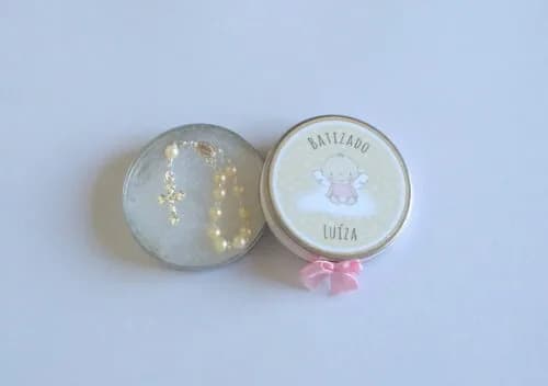 Lembrancinha Anjinho com Mini Terço Rosa
