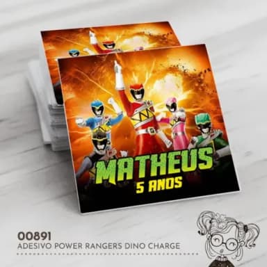 Adesivo Quadrado Power Rangers Dino Charge - 00891