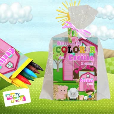 Revista Colorir+embalagem+giz Cera Festa Fazendinha