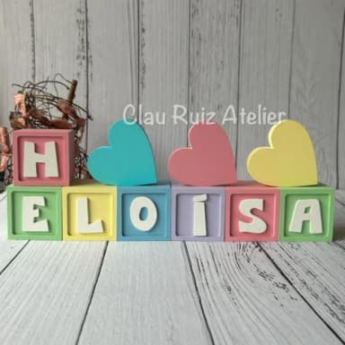Decoração Bebê - Cubos 6x6cm Candy Ts + Trio de Coração