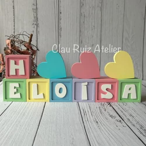Decoração Bebê - Cubos 6x6cm Candy Ts + Trio de Coração