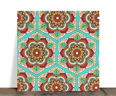 Azulejo Decorativo Mandala Floral Turquesa 15x15 Cerâmica
