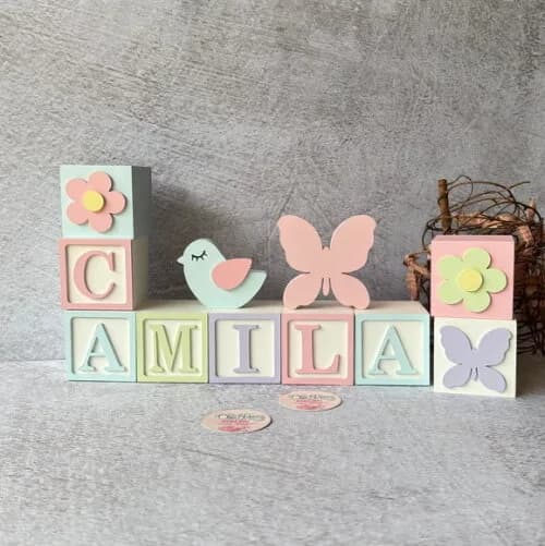Passarinhos +borboleta Cubos 6x6cm Ts Pastel Decoração Bebê