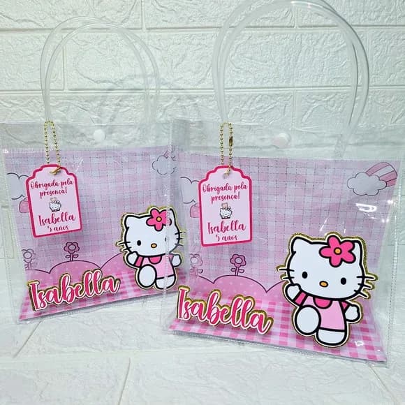 Sacola Pvc Transparente - Hello Kitty Rosa