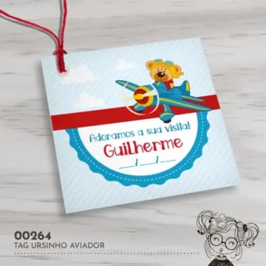 Tag Quadrada Ursinho Aviador - 00264