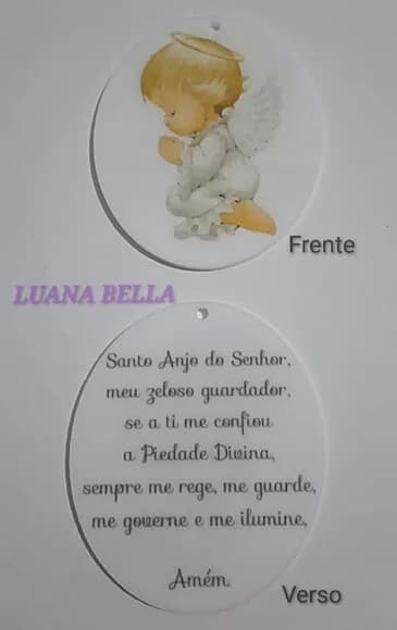 Pingente Anjo de Acrílic C/oração no verso pct c/ 3 unidades