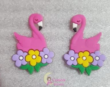 Aplique Flamingo com Flores de Borracha - Pct C/6 Unidades