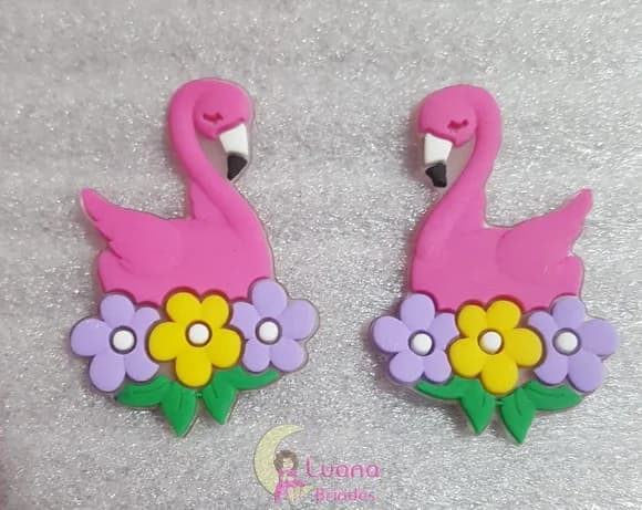Aplique Flamingo com Flores de Borracha - Pct C/6 Unidades
