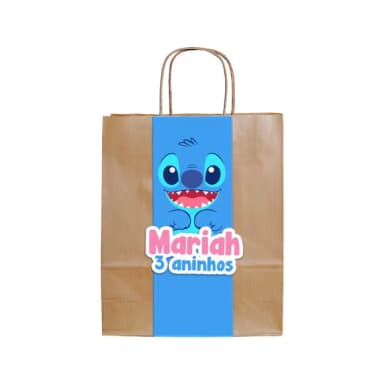 Sacola Kraft Personalizada Festa Stitch Aplique Nome e Idade