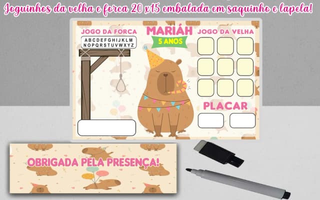 Lembrancinhas de aniversario da Capivara Jogo da Frocacom jogo da Velha Personalizado