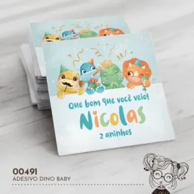 Adesivo Quadrado Dino Baby - 00491