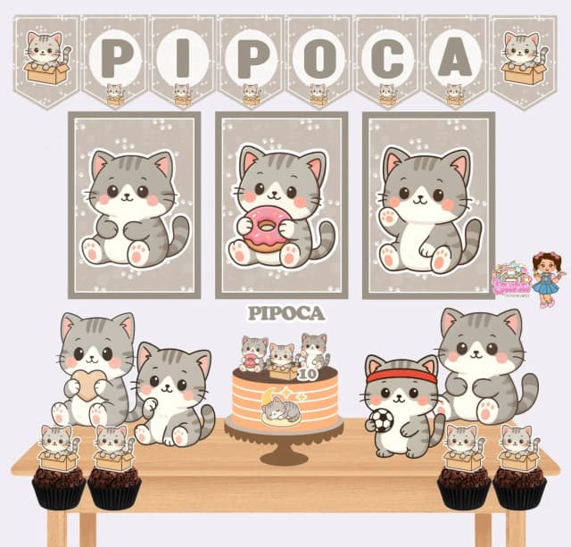 Kit Festa Só Um Bolinho GATINHOS - Decoração de Festa