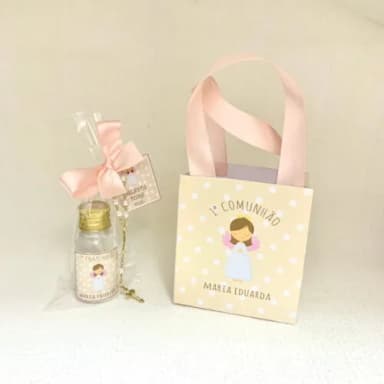 Kit Sacolinha personalizada + Água benta com mini terço