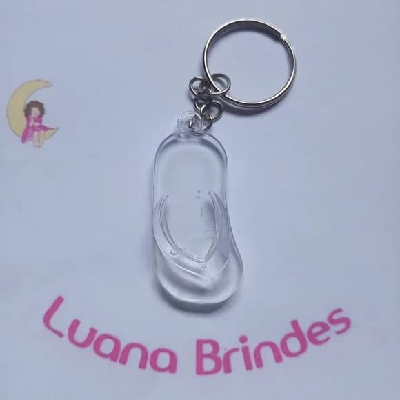 Chaveiro Chinelo Transparente de Acrilico 5cm Pct 8 Unidades