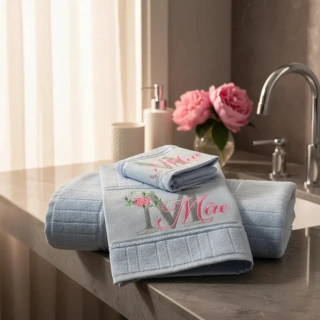 Kit Toalha De Banho E Rosto Bordada Personalizada Belo Ponto