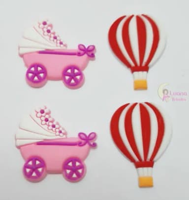 Apliques Carrinho de Bebê e Balão de borracha - pct c/8 unid