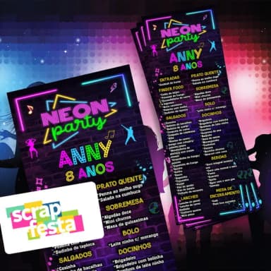 Menu Cardápio Personalizado Festa Balada Neon