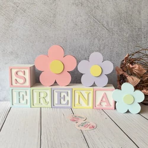Flores + Cubos 6x6cm Candy Ts Decoração Bebê Pastéis