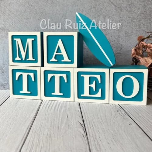 Surf - Decoração Bebê - Cubos 8x8cm + Prancha