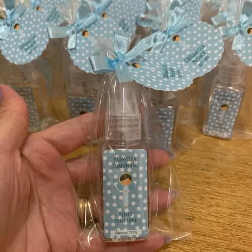 Álcool 70% Spray Lembrancinha Primeira Comunhão Anjinho Azul
