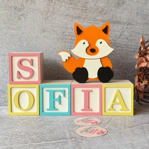Cubos Decorativos de MDF para Quarto de Bebê e infantil -Tema Bosque Encantado - Raposinha