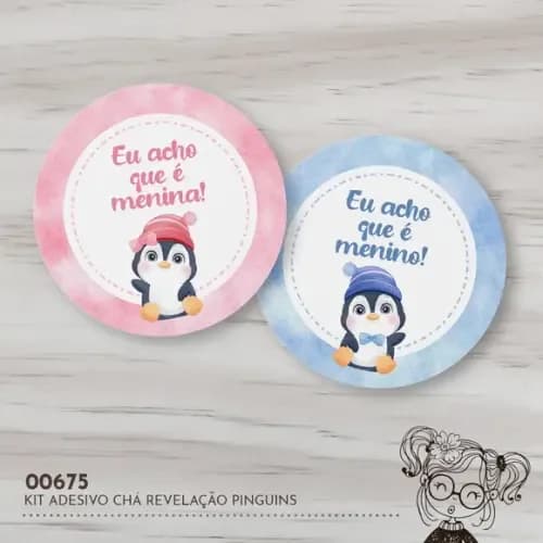 Kit Adesivos Redondos Chá Revelação Pinguins - 00675