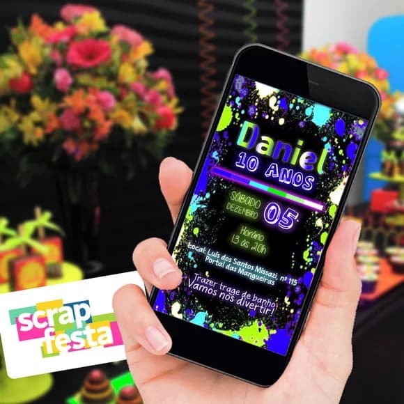 Convite Arte Digital Personalizado Festa Balada Neon Splash
