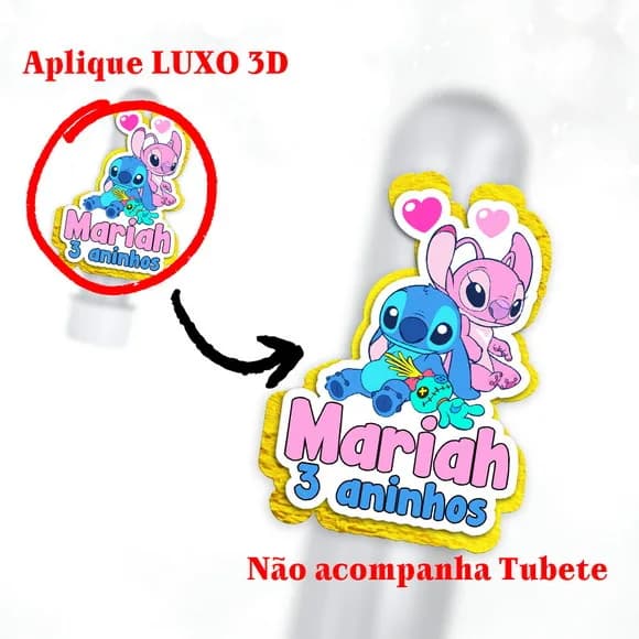 Aplique de Festa Stitch Angel com Efeito 3d para Tubete
