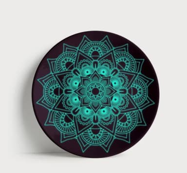 Prato Decorativo Mandala Neon Turquesa