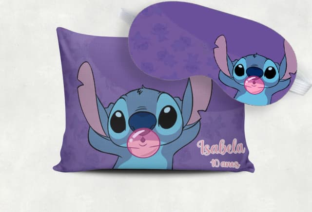 Kit Almofada e Mascara de Dormir para lembrancinhas do Stitch