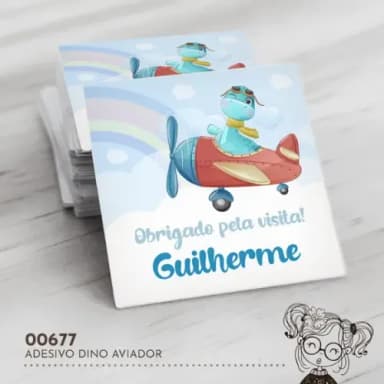 Adesivo Quadrado Dino Aviador - 00677