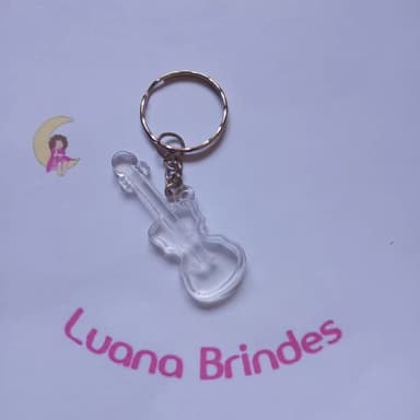 Chaveiro Guitarra Transparente de Acrilico 5cm Pct 9 Unidade