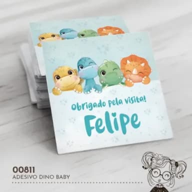 Adesivo Quadrado Dino Baby - 00811